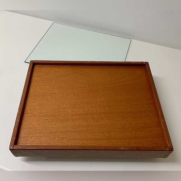 Mid Century Vintage Handled Glass Surface Dovetail Jointed Hardwood Tray - Picture 12 of 16